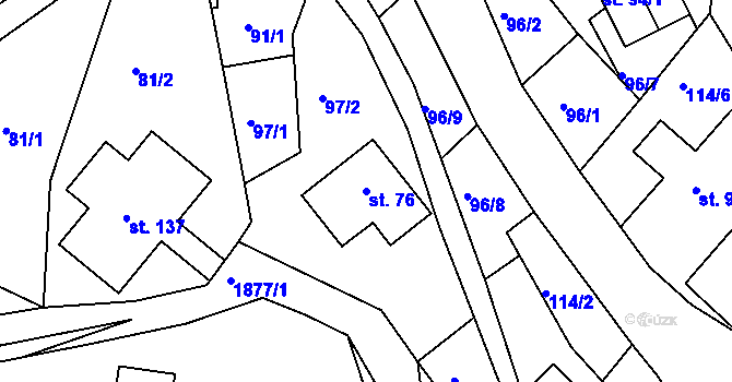 Parcela st. 76 v KÚ Roztoky u Semil, Katastrální mapa