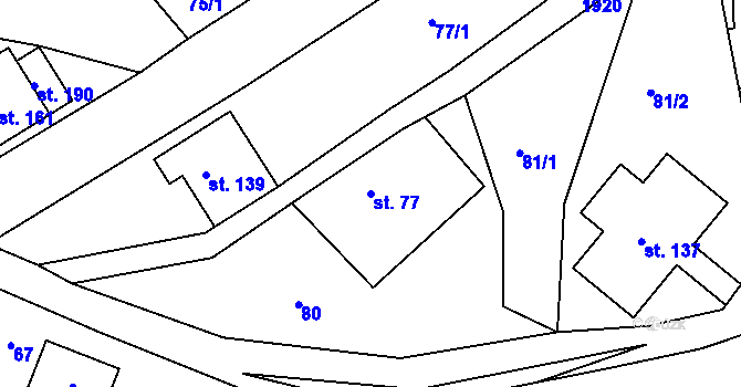 Parcela st. 77 v KÚ Roztoky u Semil, Katastrální mapa