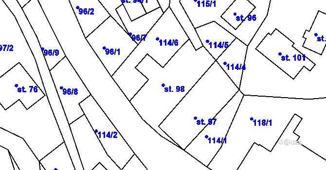 Parcela st. 98 v KÚ Roztoky u Semil, Katastrální mapa