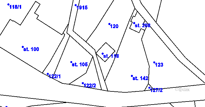 Parcela st. 118 v KÚ Roztoky u Semil, Katastrální mapa