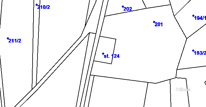 Parcela st. 124 v KÚ Roztoky u Semil, Katastrální mapa