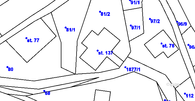 Parcela st. 137 v KÚ Roztoky u Semil, Katastrální mapa