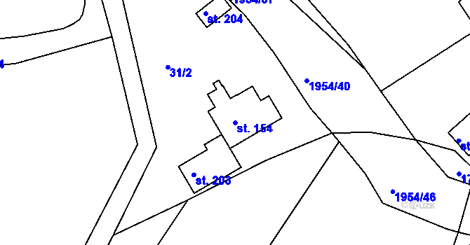 Parcela st. 154 v KÚ Roztoky u Semil, Katastrální mapa