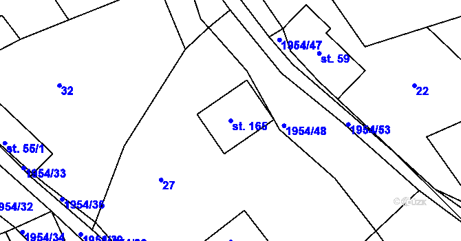 Parcela st. 165 v KÚ Roztoky u Semil, Katastrální mapa