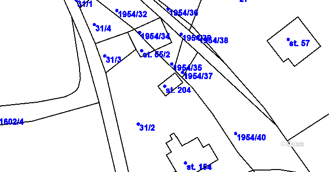 Parcela st. 204 v KÚ Roztoky u Semil, Katastrální mapa