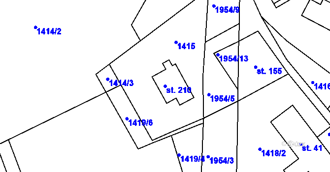 Parcela st. 210 v KÚ Roztoky u Semil, Katastrální mapa