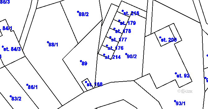 Parcela st. 214 v KÚ Roztoky u Semil, Katastrální mapa