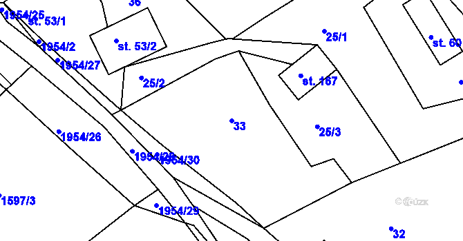 Parcela st. 33 v KÚ Roztoky u Semil, Katastrální mapa