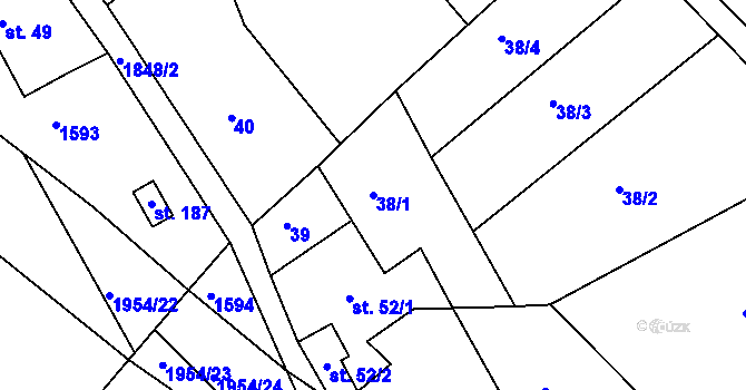 Parcela st. 38/1 v KÚ Roztoky u Semil, Katastrální mapa