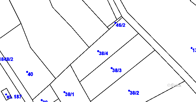 Parcela st. 38/4 v KÚ Roztoky u Semil, Katastrální mapa