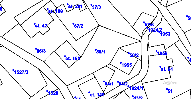 Parcela st. 56/1 v KÚ Roztoky u Semil, Katastrální mapa