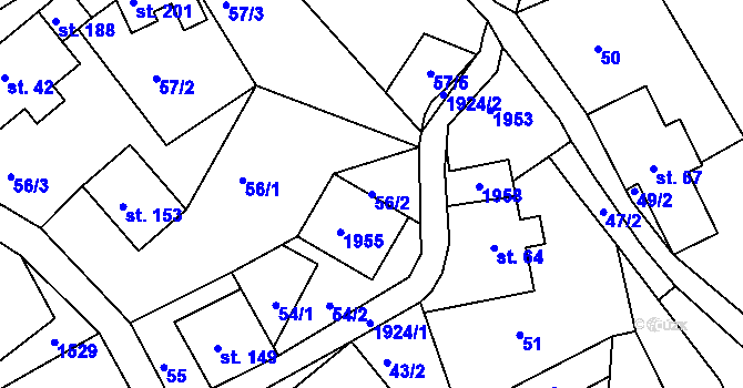 Parcela st. 56/2 v KÚ Roztoky u Semil, Katastrální mapa
