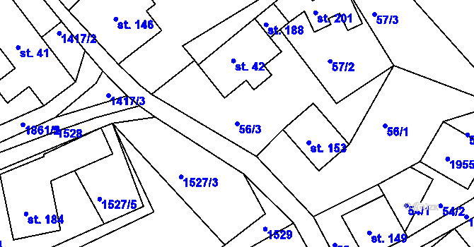 Parcela st. 56/3 v KÚ Roztoky u Semil, Katastrální mapa