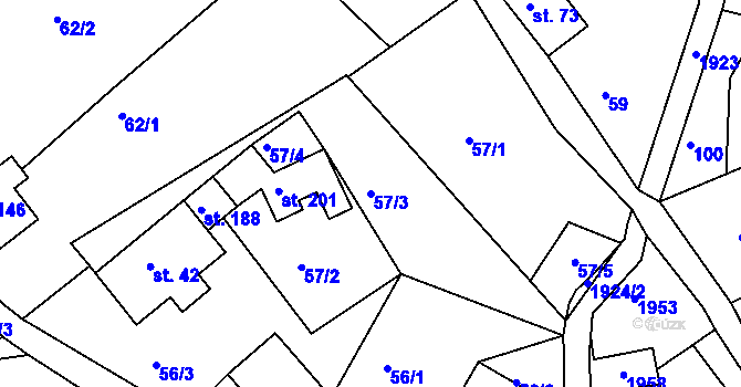 Parcela st. 57/3 v KÚ Roztoky u Semil, Katastrální mapa
