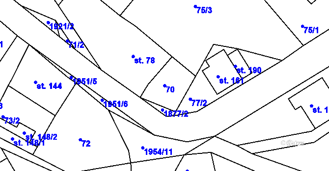 Parcela st. 70 v KÚ Roztoky u Semil, Katastrální mapa