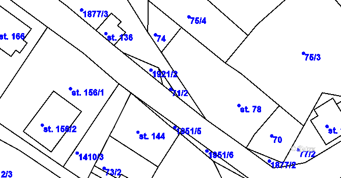 Parcela st. 71/2 v KÚ Roztoky u Semil, Katastrální mapa