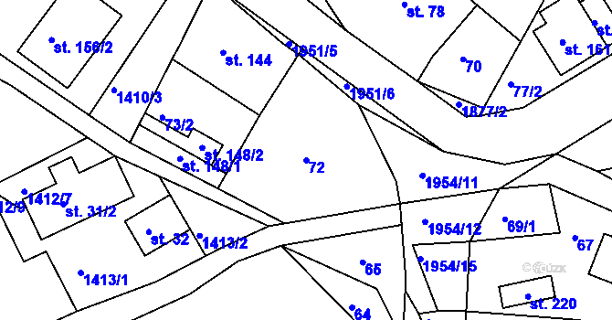 Parcela st. 72 v KÚ Roztoky u Semil, Katastrální mapa