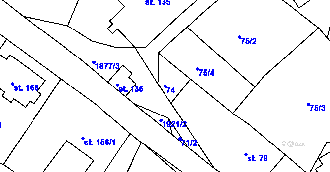 Parcela st. 74 v KÚ Roztoky u Semil, Katastrální mapa