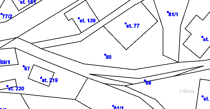 Parcela st. 80 v KÚ Roztoky u Semil, Katastrální mapa