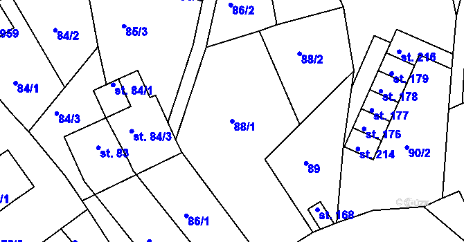 Parcela st. 88/1 v KÚ Roztoky u Semil, Katastrální mapa