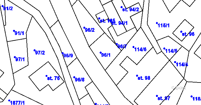 Parcela st. 96/1 v KÚ Roztoky u Semil, Katastrální mapa
