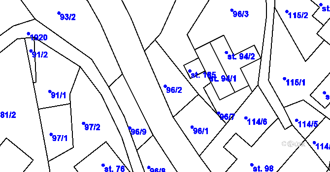 Parcela st. 96/2 v KÚ Roztoky u Semil, Katastrální mapa