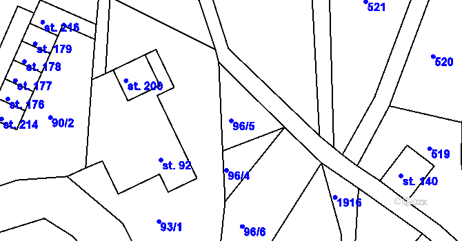 Parcela st. 96/5 v KÚ Roztoky u Semil, Katastrální mapa