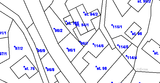 Parcela st. 96/7 v KÚ Roztoky u Semil, Katastrální mapa