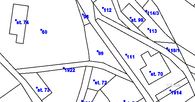 Parcela st. 99 v KÚ Roztoky u Semil, Katastrální mapa