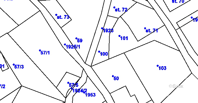 Parcela st. 100 v KÚ Roztoky u Semil, Katastrální mapa