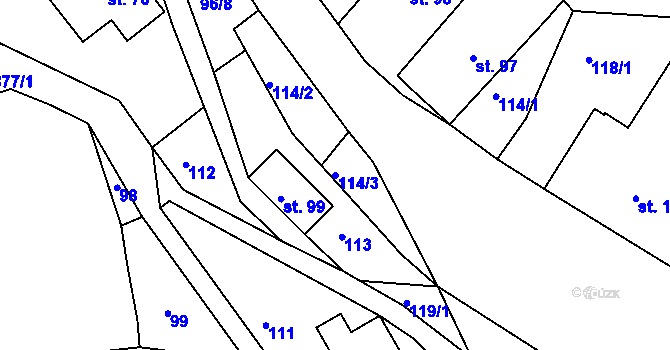 Parcela st. 114/3 v KÚ Roztoky u Semil, Katastrální mapa