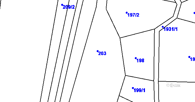 Parcela st. 203 v KÚ Roztoky u Semil, Katastrální mapa