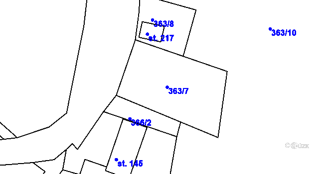 Parcela st. 363/7 v KÚ Roztoky u Semil, Katastrální mapa