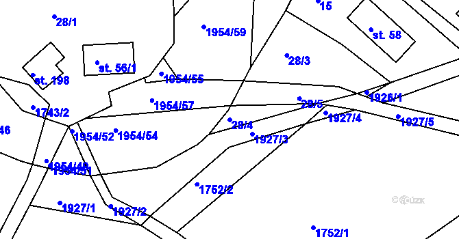 Parcela st. 28/4 v KÚ Roztoky u Semil, Katastrální mapa
