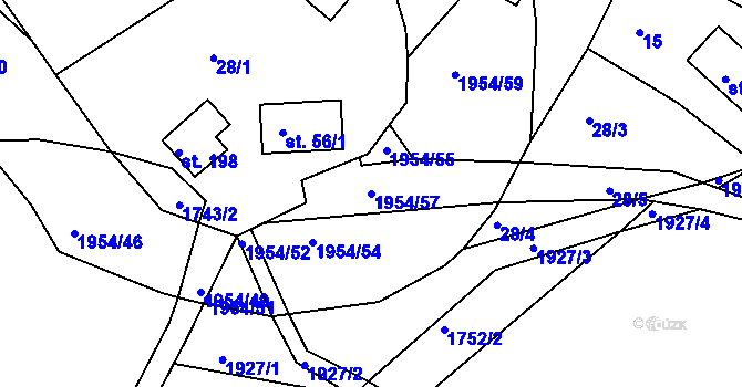 Parcela st. 1954/57 v KÚ Roztoky u Semil, Katastrální mapa