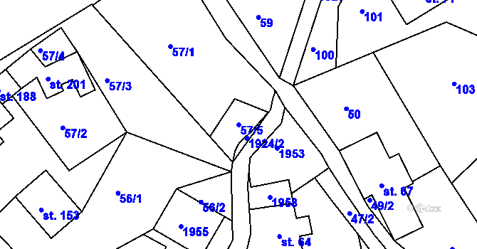 Parcela st. 57/5 v KÚ Roztoky u Semil, Katastrální mapa