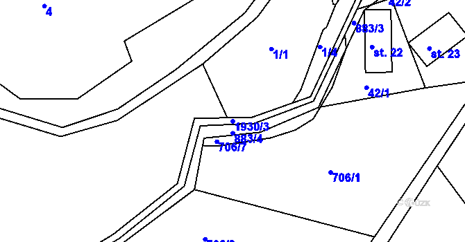 Parcela st. 1930/3 v KÚ Roztoky u Semil, Katastrální mapa