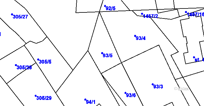Parcela st. 93/5 v KÚ Rozvadov, Katastrální mapa