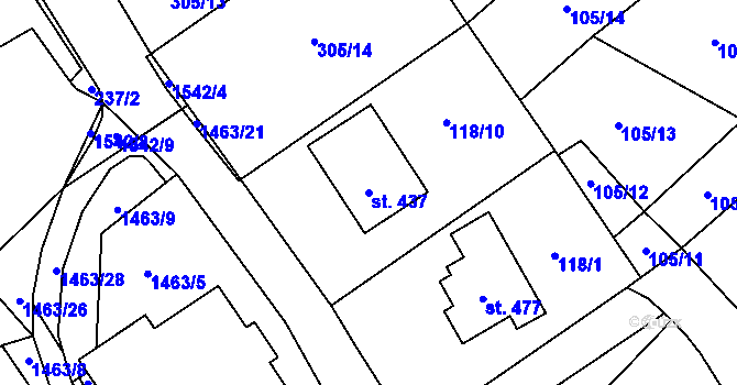 Parcela st. 437 v KÚ Rozvadov, Katastrální mapa