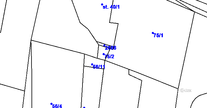 Parcela st. 75/2 v KÚ Rozvadov, Katastrální mapa