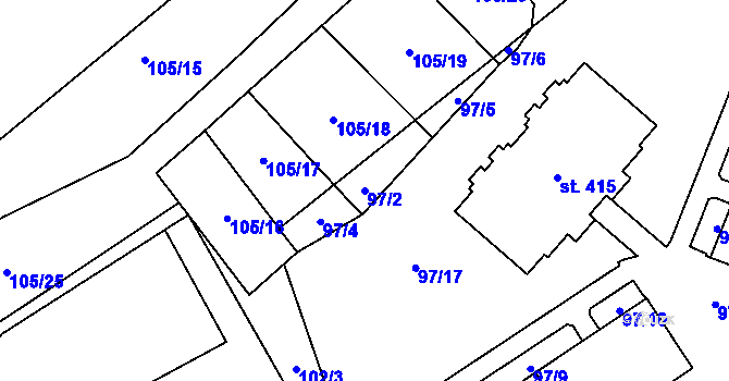 Parcela st. 97/2 v KÚ Rozvadov, Katastrální mapa