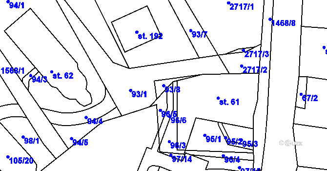 Parcela st. 93/8 v KÚ Rozvadov, Katastrální mapa