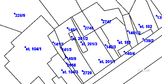 Parcela st. 201/3 v KÚ Rozvadov, Katastrální mapa