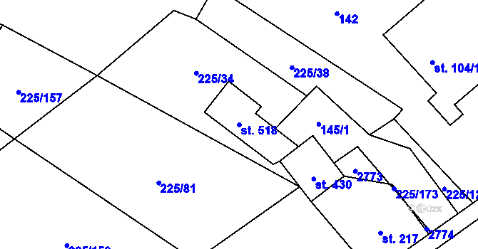 Parcela st. 518 v KÚ Rozvadov, Katastrální mapa