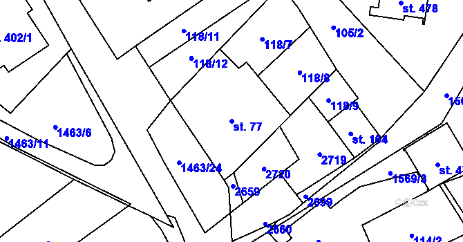 Parcela st. 77 v KÚ Rozvadov, Katastrální mapa