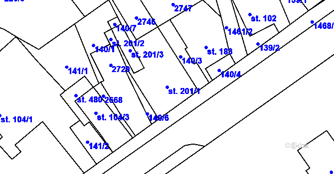 Parcela st. 201/1 v KÚ Rozvadov, Katastrální mapa