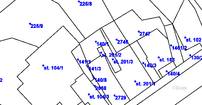 Parcela st. 201/2 v KÚ Rozvadov, Katastrální mapa