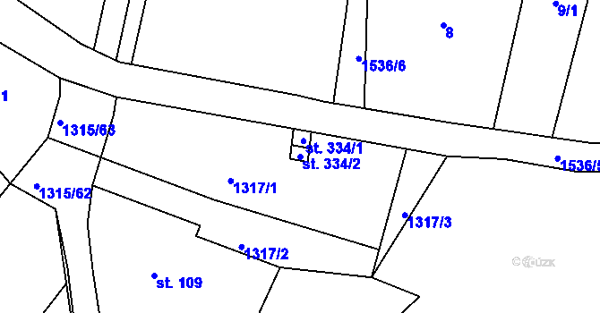 Parcela st. 334/2 v KÚ Rozvadov, Katastrální mapa