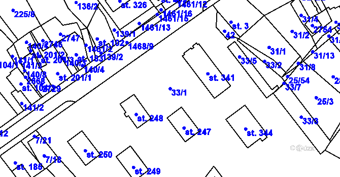 Parcela st. 33/1 v KÚ Rozvadov, Katastrální mapa