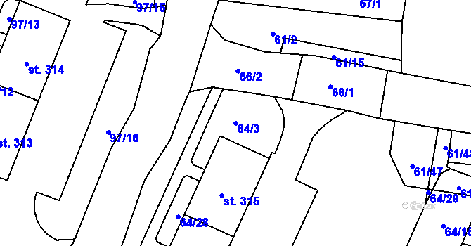 Parcela st. 64/3 v KÚ Rozvadov, Katastrální mapa